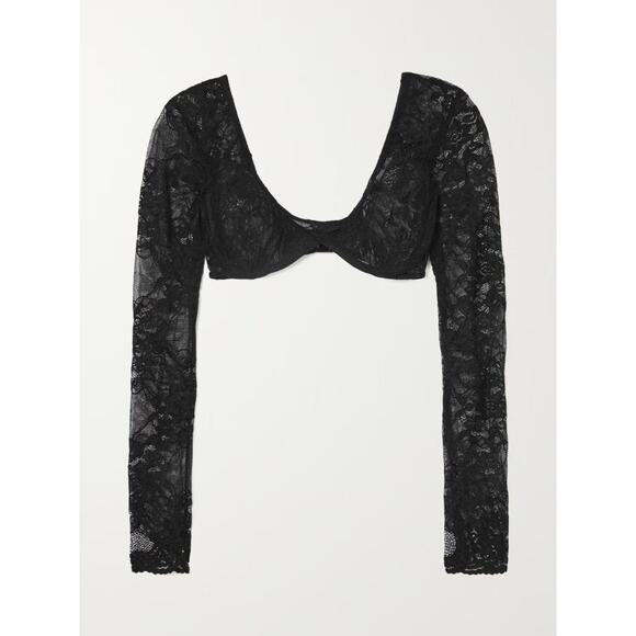 Leslie Amon Luna Cropped Stretch-Lace Top - S - Picture 1 of 5